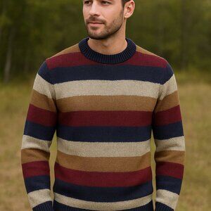Vintage Thane Color Block Striped Sweater Crewneck  Mens- 100%Wool 70s 80s Large